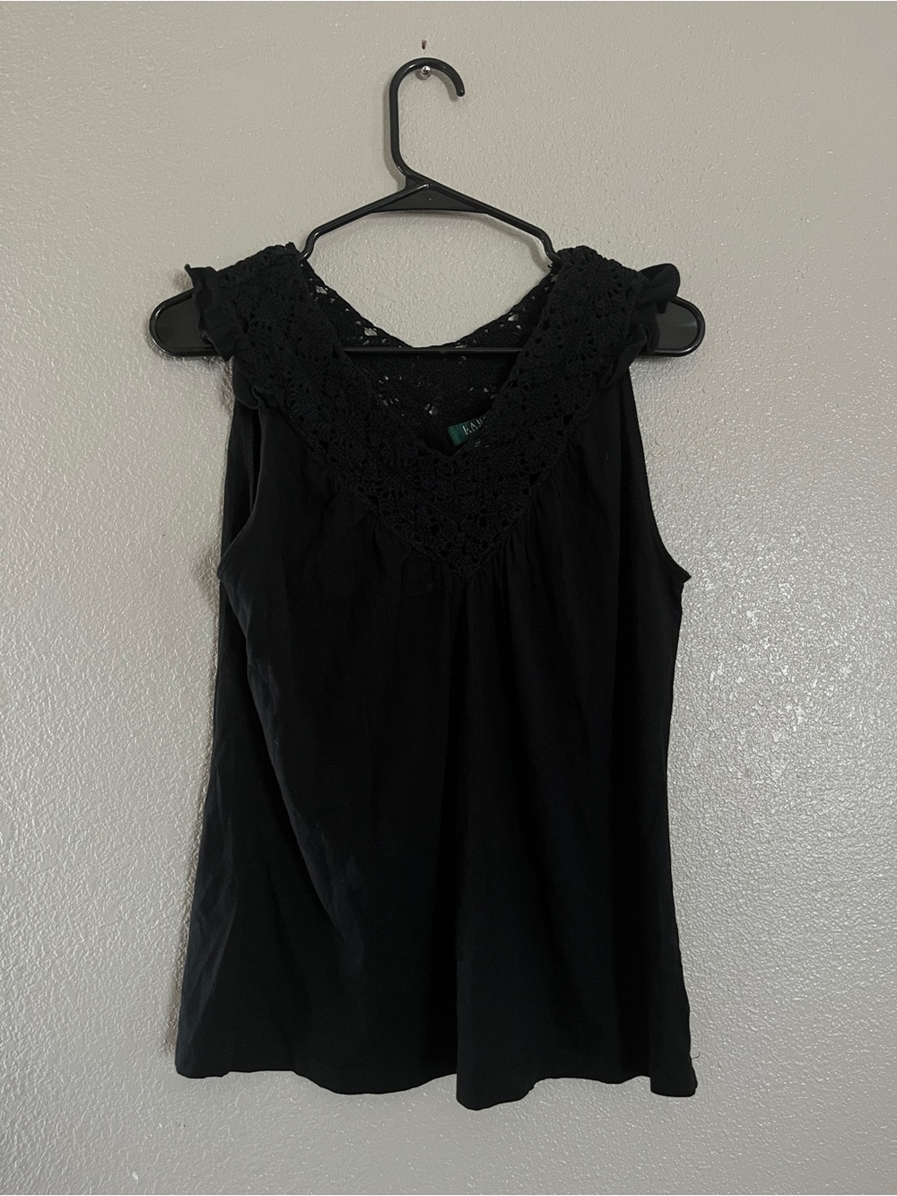Lauren Ralph Lauren Black Crochet V-Neck Sleeveless Top